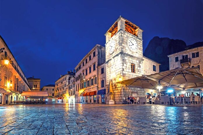 Historic clock tower in Kotor, Montenegro