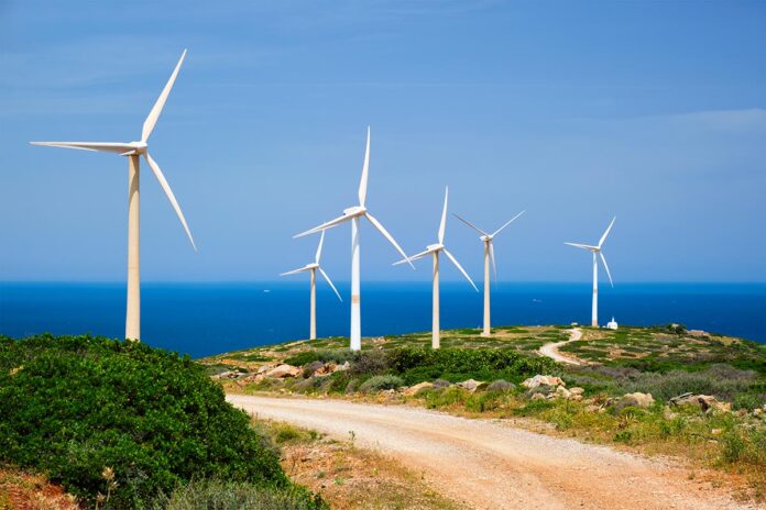 Wind generator turbines. Crete island, Greece
