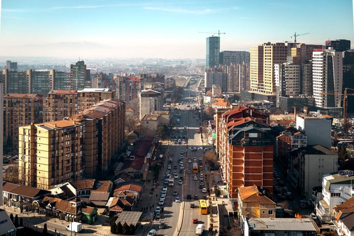 Aerial view of the beautiful cityscape of Prishtina, Kosovo