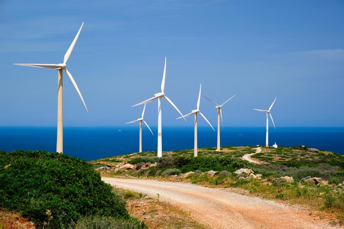 Wind generator turbines. Crete island, Greece