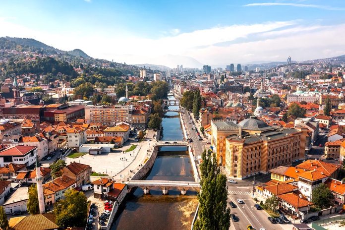 Aerial view of Sarajevo downtown