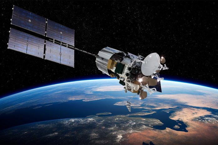 Modern,Telecommunication,Space,Satellite,Express-a,At,Earth,Orbit.,3d,Rendering