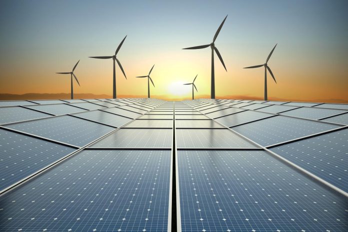 Clean,Energy,Concept,,Solar,Power,Plant,And,Wind,Turbines,At