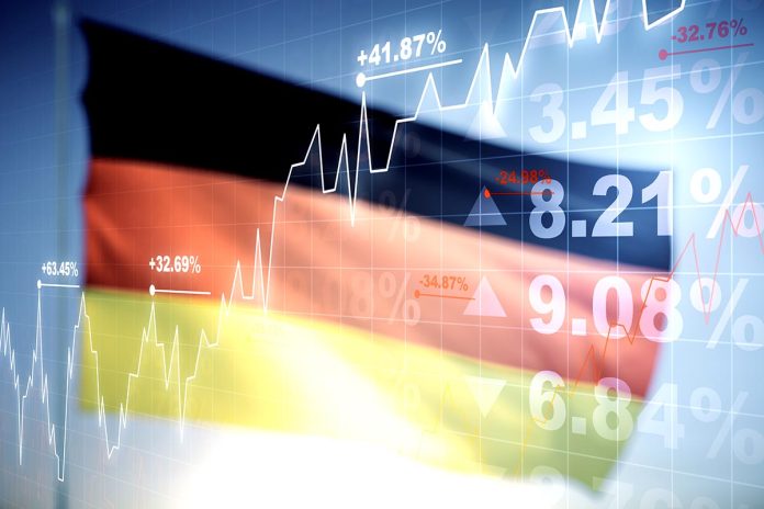 Double,Exposure,Of,Abstract,Creative,Financial,Chart,Hologram,On,German