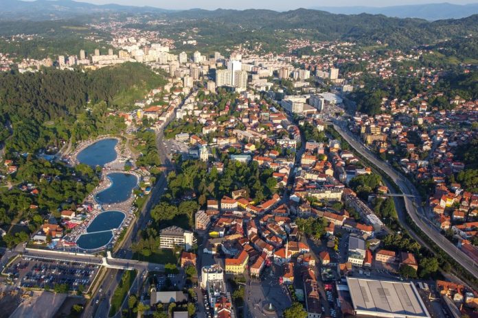 Aerial,Drone,View,Of,City,Of,Tuzla,,Bosnia,And,Herzegovina.
