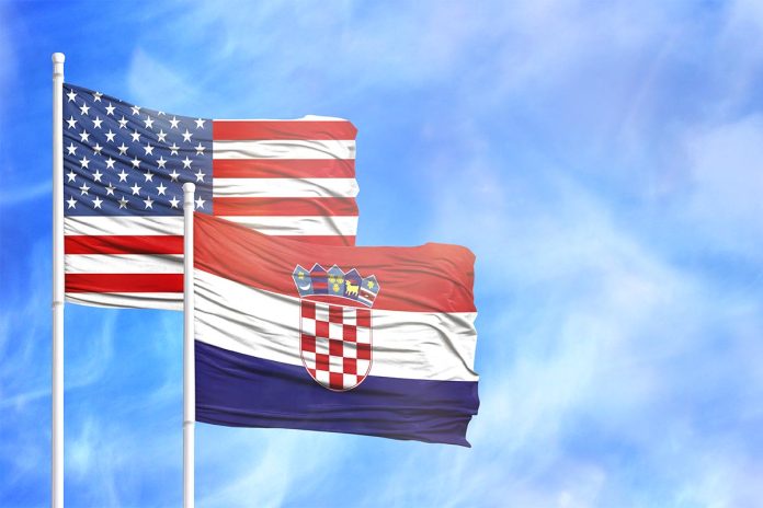 Waving,American,Flag,And,Flag,Of,Croatia.