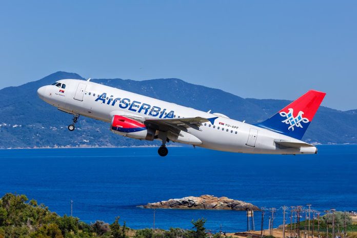 Skiathos,,Greece,-,June,27,,2023:,Air,Serbia,Airbus,A319