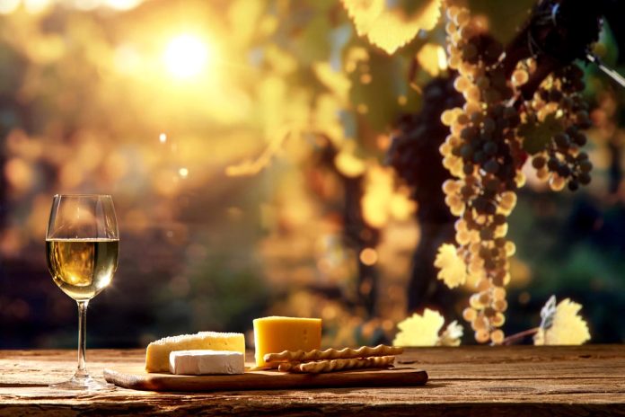 Picturesque,Scene,Featuring,A,Wine,Glass,And,Cheese,Appetizers,With