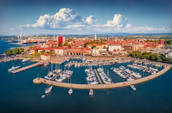 Adorable,Summer,View,From,Flying,Drone,Of,Koper,Port.,Aerial