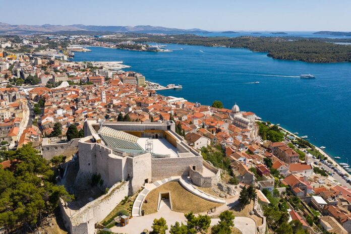 Sibenik,,Croatia:,Aerial,View,Of,The,Sibenik,St.,Michael's,Fortress