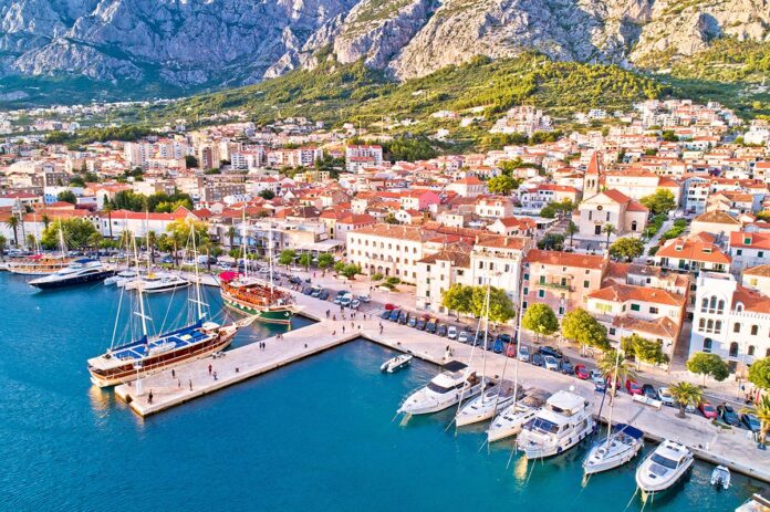 Makarska.,Tourist,City,Of,Makarska,Waterfront,Aerial,View,,Dalmatia,Archipelago