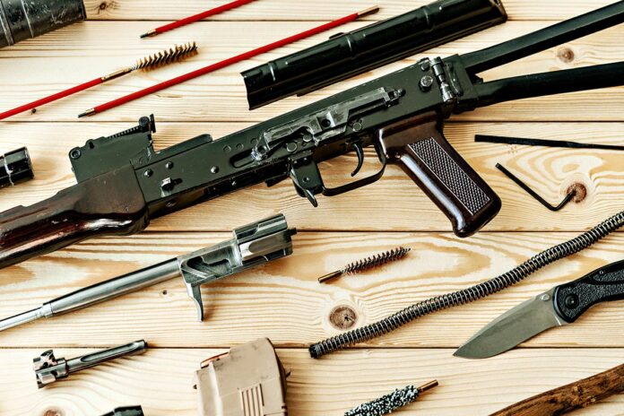 Gunsmith's working table for gun cleaning and maintaining