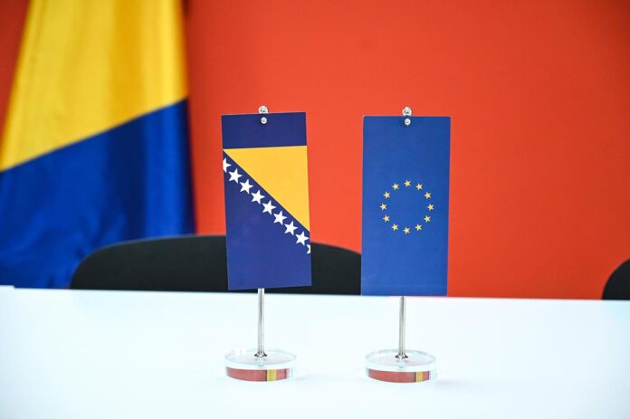 Flags,Of,Bosnia,And,Herzegovina,And,European,Union.,Table,Flags