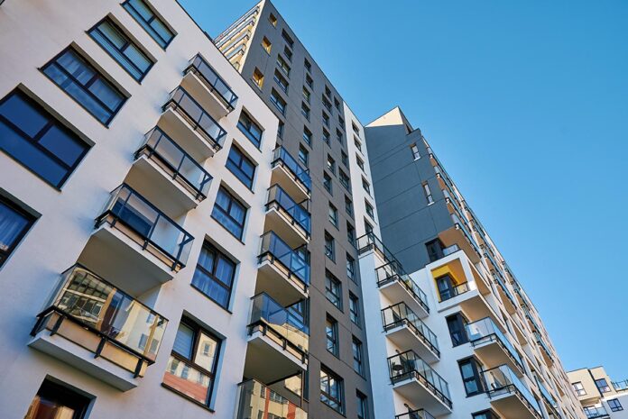 Modern residential building in Warsaw, Poland. City architecture