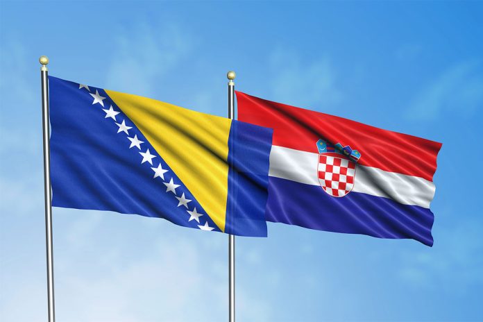 Bosnia and Croatia flags shutterstock_2225375285