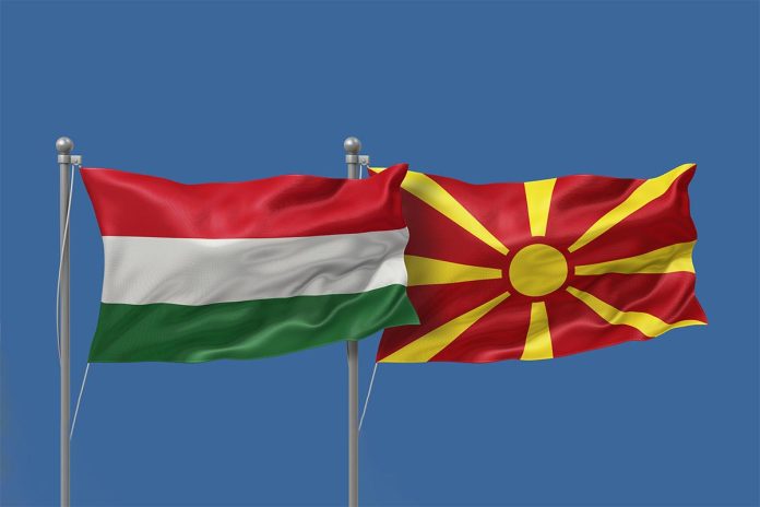 Hungary,Flag,And,Republic,Of,North,Macedonia,Flag,On,A