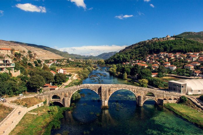 Aerial,View,Of,Old,Bridge,In,Trebinje