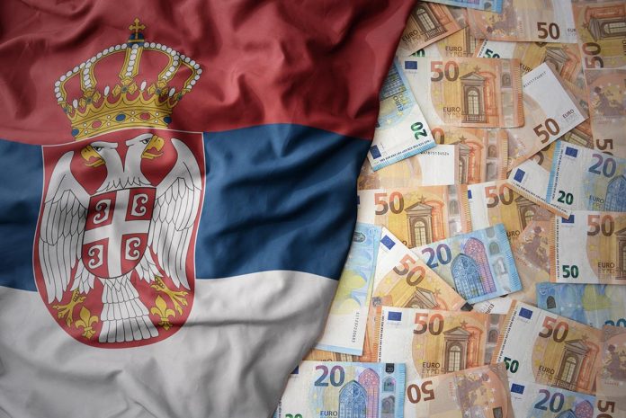 Big,Colorful,Waving,National,Flag,Of,Serbia,On,A,Euro