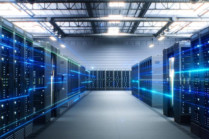 Futuristic,Data,Center,With,Server,Racks,In,Big,Warehouse.,Animated